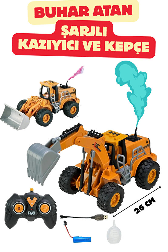 Oyuncak Uzaktan Kumandalı Full Fonksiyon Şarjlı Buhar Atan Kazıcı Yükleyici Buharlı İş Makinası