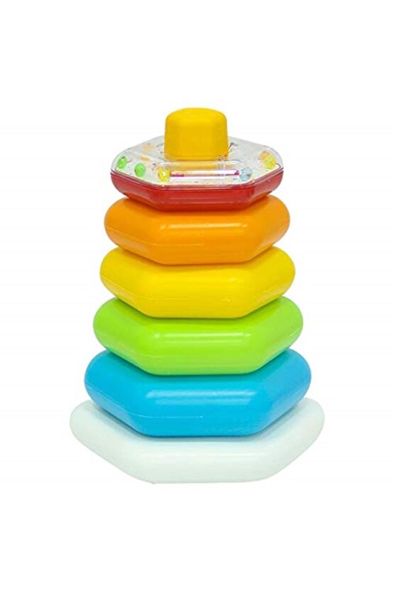Oyuncak Aktivite Çubuğa Geçen Renkli Çıngıraklı Altıgen Halkalar