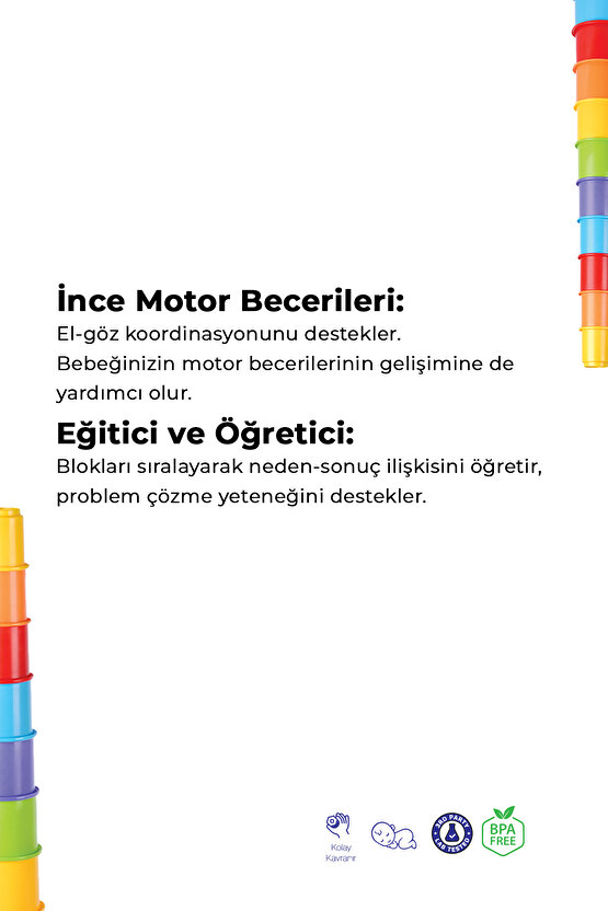 Oyuncak Mega Kule 10 Parça Renkli Eğitici Aktivite Oyuncak