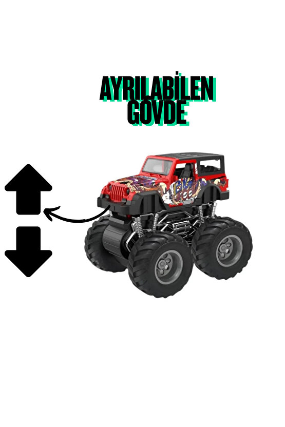 Oyuncak Sürtmeli Sesli ve Işıklı 4x4 Safari Jeep Araba 12 Cm Ayrılabilen Gövde Çok Renkli
