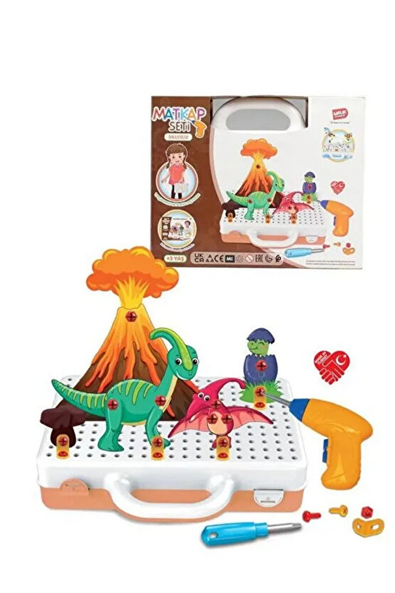Oyuncak Eğitici Aktivite Mentossori 3D Eğitici Matkap Sök Tak Puzzle Seti Dinazor Serisi