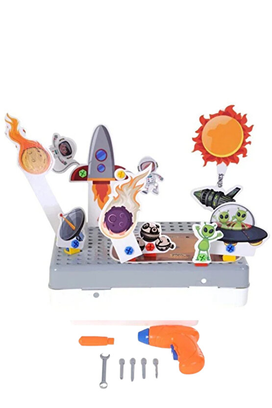 Oyuncak Eğitici Aktivite Mentossori 3D Eğitici Matkap Sök Tak Puzzle Seti Uzay Serisi