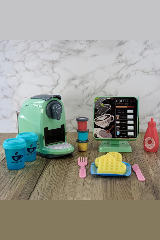 Oyuncak Sipariş Ekranlı Kahve Makinası 13 Parça Aksesuarları Birlikte Kahve Kapsüllü Kahve Dükkanım