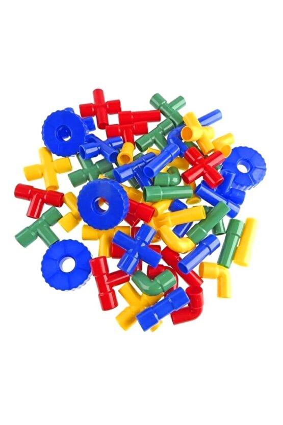 Boru Lego 72 Parça Tekerlekli Boru Blok Seti Boru Zeka Eğitici Bloklar Motor Beceri Kordinasyon