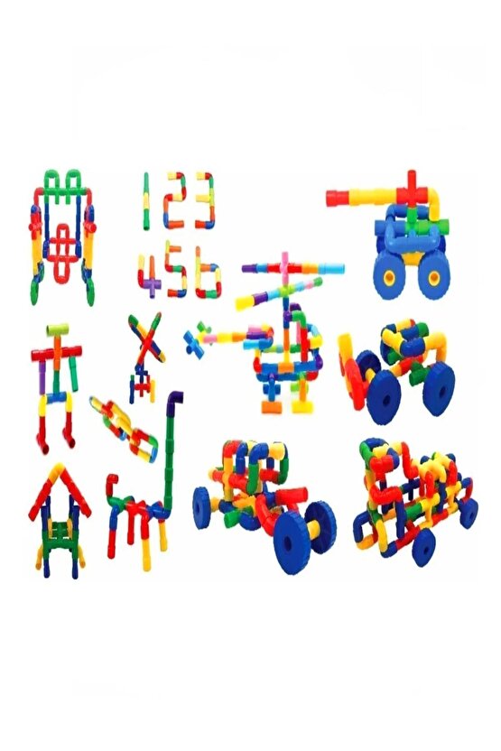 Boru Lego 72 Parça Tekerlekli Boru Blok Seti Boru Zeka Eğitici Bloklar Motor Beceri Kordinasyon