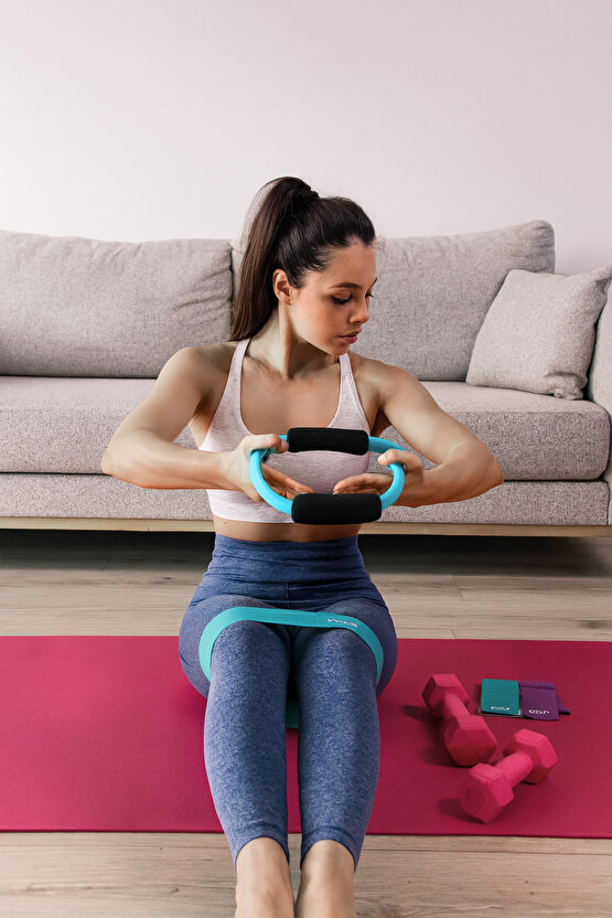 3lü Pilates Seti Evde Spor Direnç Lastiği Pilates Çemberi 2x1 kg Dambıl Evde Pilates Seti