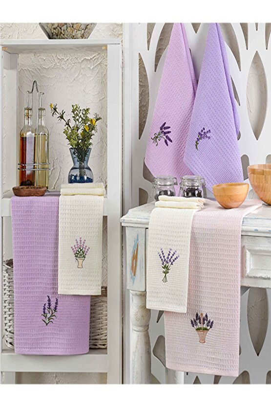 6 Parça %100 Pamuk 40 x 60cm Çiçek Desenli Mutfak Havlusu Seti Mutfak Kurulama Bezi Seti