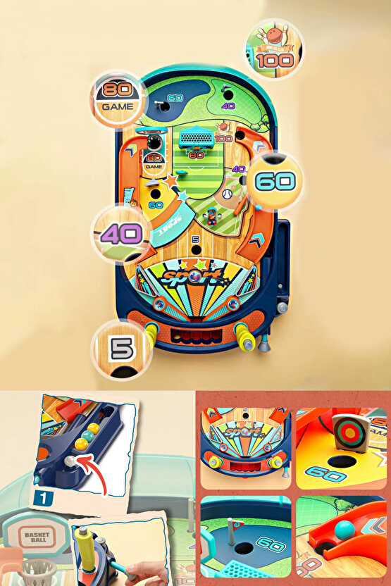 Oyuncak Mini Langırt Oyun Masası Gerçekçi Pinball 2-4 Oyunculu