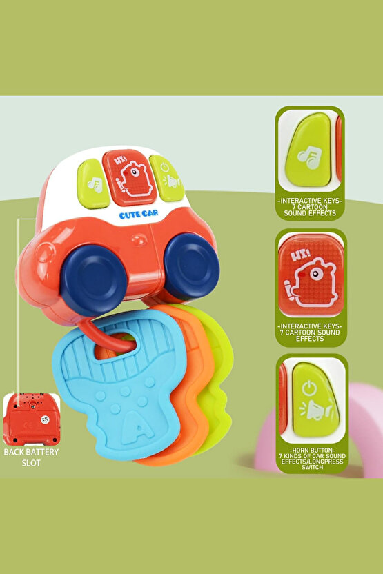 Oyuncak Sesli Işıklı Anahtarlıklı Bebek Arabası Diş Kaşıyıcılı Aktivite Oyuncağı +0 Yaş (Pil )