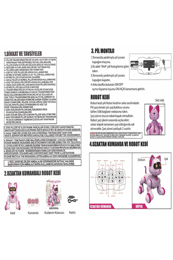 Oyuncak Sesli Işıklı Uzaktan Kumandalı 30 Fonksiyonlu Akıllı Robot Kedi Ve Köpek Led Emoji