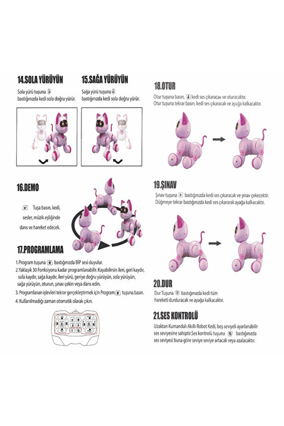 Oyuncak Sesli Işıklı Uzaktan Kumandalı 30 Fonksiyonlu Akıllı Robot Kedi Ve Köpek Led Emoji