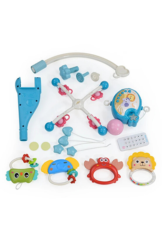 Pilli Işıklı Müzikli Projektörlü Kumandalı Sabitlemeli Dönence Çıngıraklı Bebek Yatıştırıcı Dönence