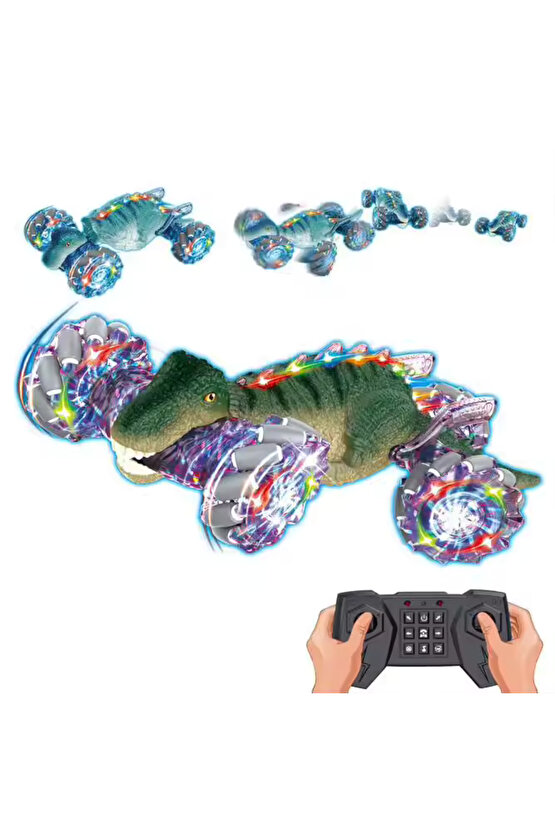 Oyuncak 4x4 2.4g Uzaktan Kumandalı Dinazor Akrobat Araba Bilekten Kontrol Şarjlı Çift Kumandalı
