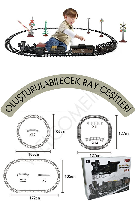 Oyuncak Buhar Çıkartan Pilli Ses ve Işık Efektli 4 Vagon Tren