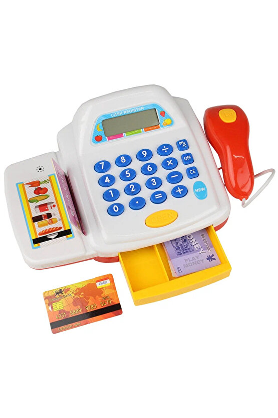 Beyaz Oyuncak Yazar Kasa- Hesap Makinesi Fonksiyonlu ve Borkod Okutmalı Eğitici Oyuncak Seti +3yaş