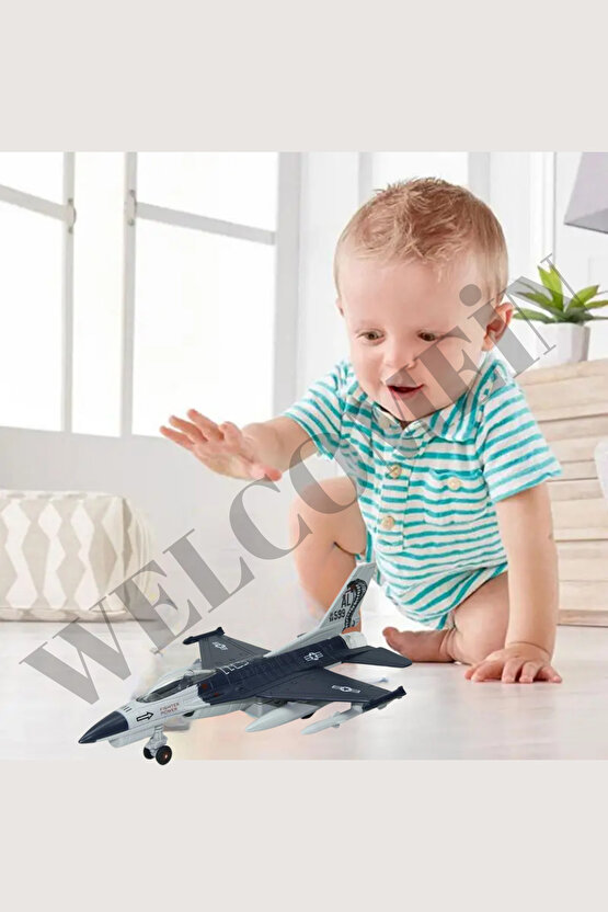 Oyuncak Sesli Çek Bırak 1:72 AL-599 Metal Savaş Uçağı Dekor Hediyelik Koleksiyonluk