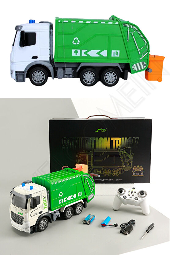 Oyuncak 2.4GHz Full Fonksiyon Uzaktan Kumandalı 1:12 Ölçek Işıklı ve Sesli Şarjlı Çöp Arabası