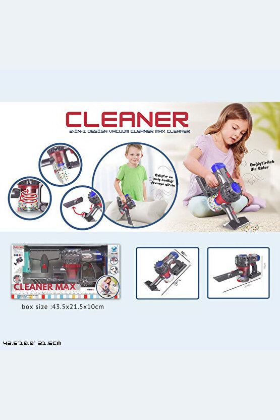 Pilli Sesli 35 Cm Model Tutmalı Elektrik Süpürgesi 2ın1 Oyuncak Süpürge