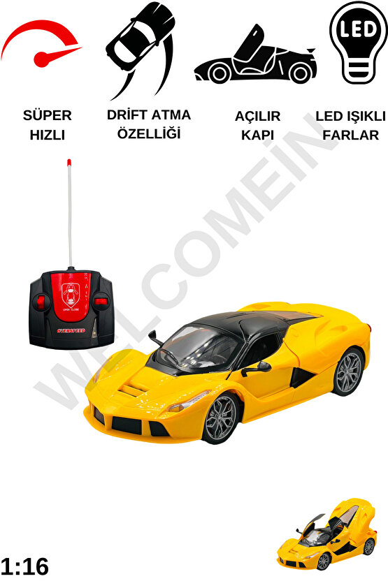 Oyuncak Kapıları Ve Bagajı Açılan Uzaktan Kumandalı Drift Arabası Süper Hızlı 1:16 Işıklı Spor Araba