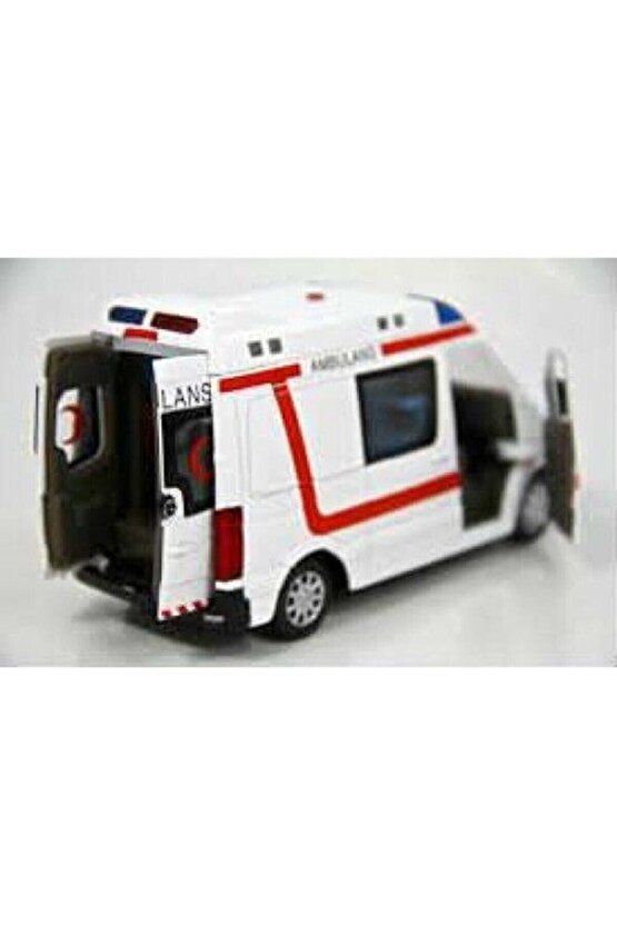 Lisanslı Metal Model Oyuncak Ambulans Sesli ve Işıklı Kapıları Açılır Diecast Çek Bırak Özellikli