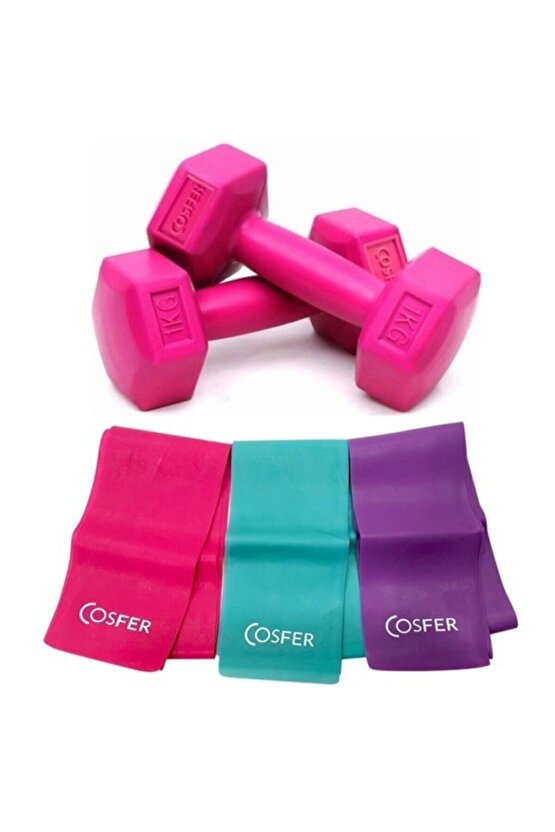 Dambıl 1 Kg X 2 Fuşya Pilates Drenç Bandı 3 Lü