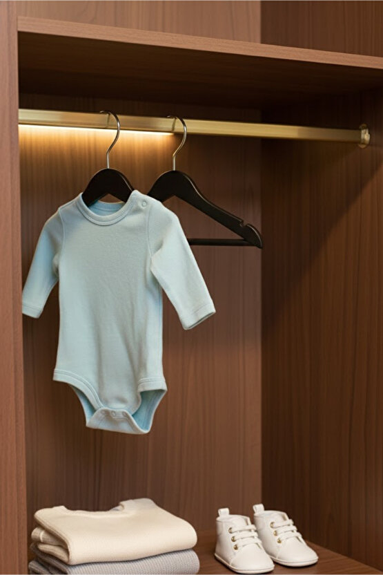 12 Adet - Bebek ve Çocuk Boy Ahşap Görünümlü Plastik A Kalite Elbise Askısı Tshirt Pantolon Askı