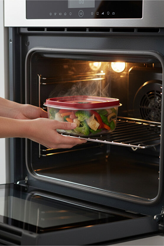 Kırmızı 4lü Vakumlu Sızdırmaz Kapaklı Saklama Kabı Erzak Düzenleyici Set 1L, 1,5L, 2L, 2,5L