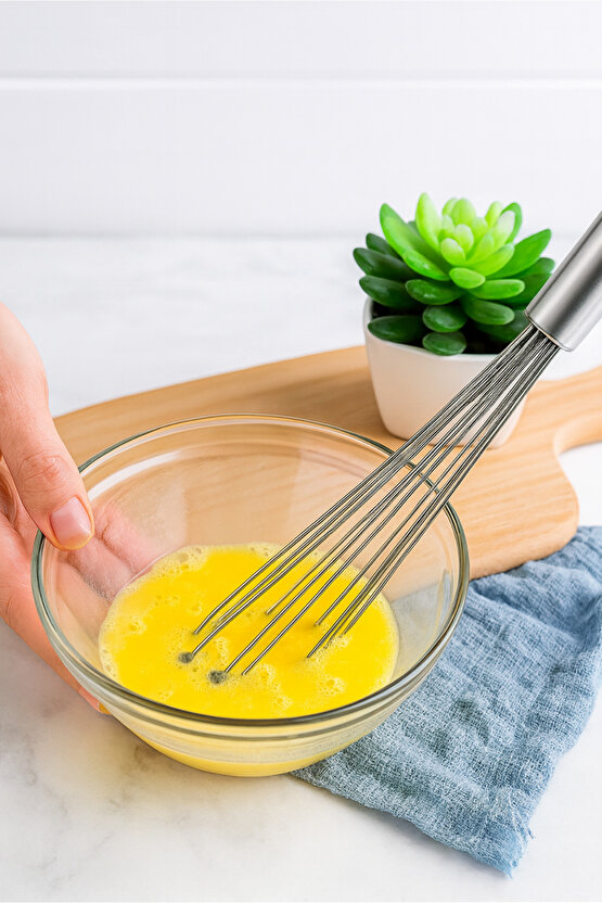 Paslanmaz Çelik Top Uçlu Çırpıcı - Sos Karıştırıcı - Kek Yumurta Çırpıcı - Krom Saplı