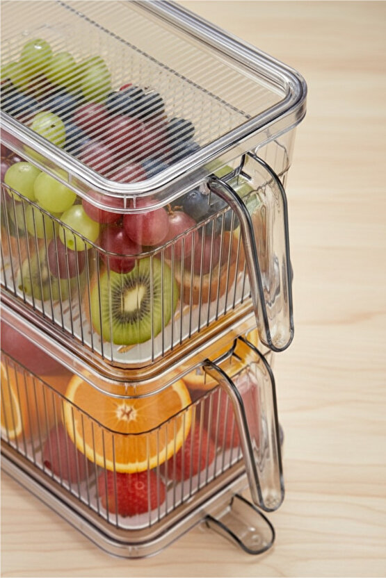 4lü Kulplu Şeffaf Buzdolabı Organizeri Gıda Saklama Düzenleyici Seti 3.60 L