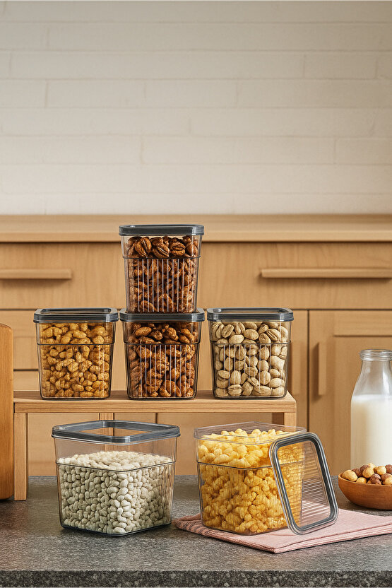 6lı Şeffaf Sızdırmaz Vakumlu Erzak Saklama Kabı Bakliyat Saklama Kutusu 1,6 L