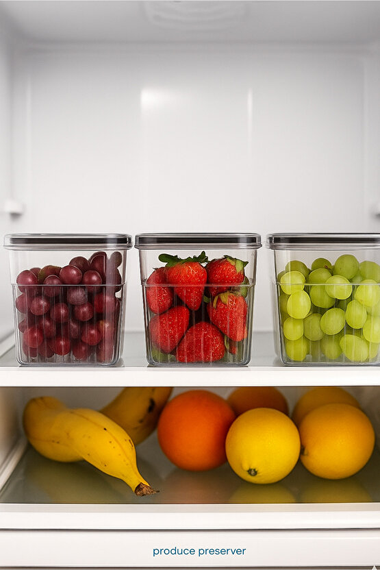 3lü Şeffaf Sızdırmaz Vakumlu Erzak Saklama Kabı Bakliyat Saklama Kutusu 1,6 L