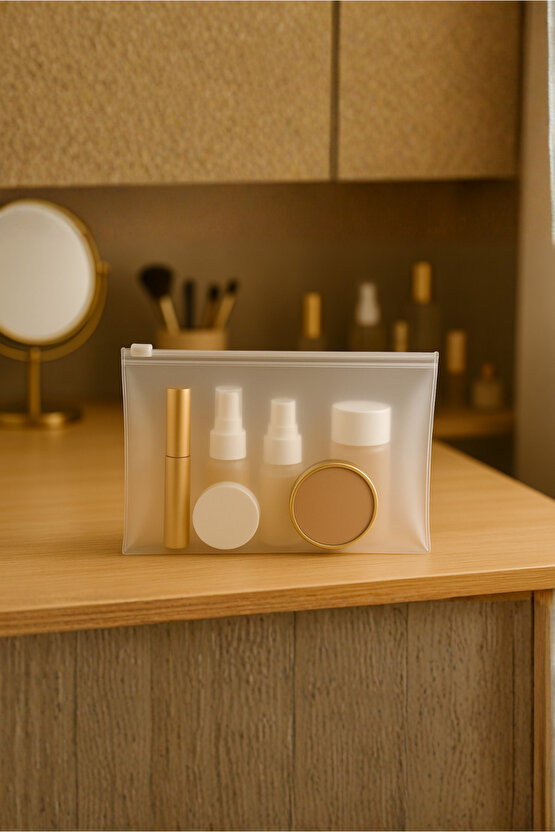 10 Adet Şeffaf Buzlu Fermuarlı Makyaj Çantası – Kozmetik Organizer - Seyahat Tipi