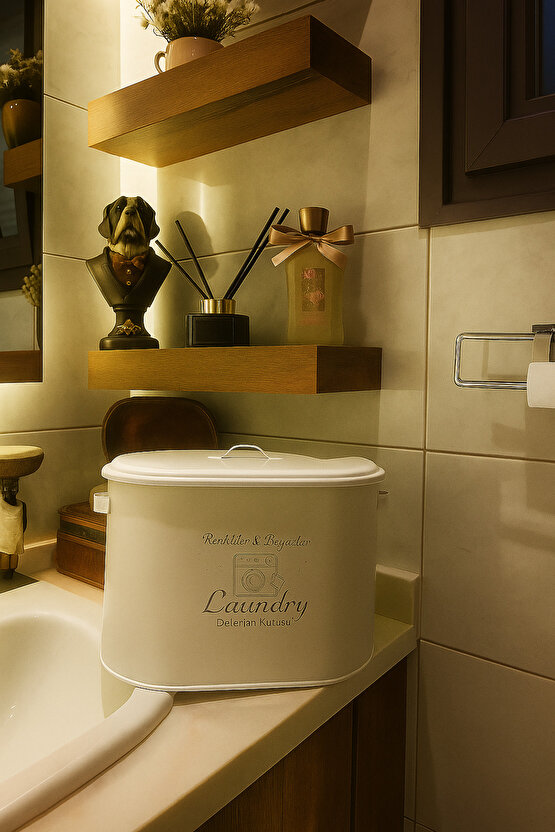 Metal Bölmeli Deterjan Kutusu – Kapaklı Çamaşır Deterjanı Saklama Kabı