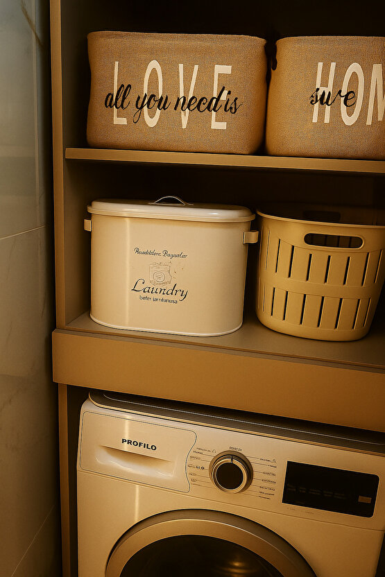 Metal Bölmeli Deterjan Kutusu – Kapaklı Çamaşır Deterjanı Saklama Kabı