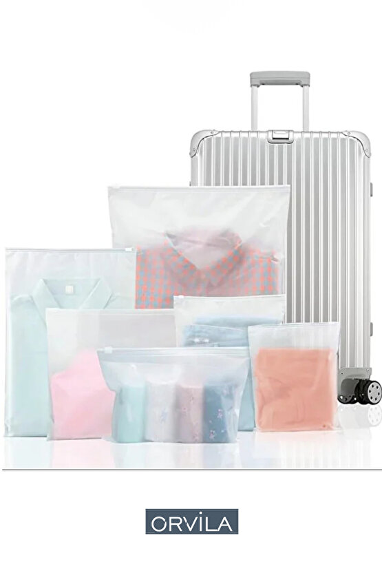 10 Adet Buzlu Fermuarlı Poşet Torba 30x20cm -Valiz Ve Bavul İçi Düzenleyici -Tekrar Kullanılabilir