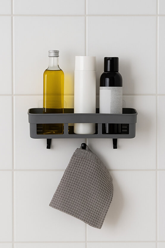 2li Gri Yapışkanlı Banyo ve Mutfak Düzenleyici Raf 25x10cm