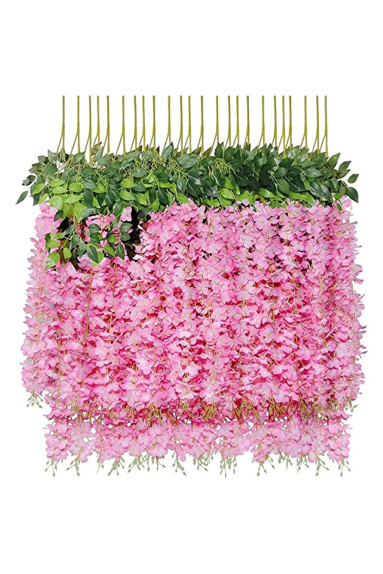 12 Adet Yapay Akasya Çiçeği Sarkıt Süsleme Söz Nişan Konsept Demeti (3 Dallı) - Pembe