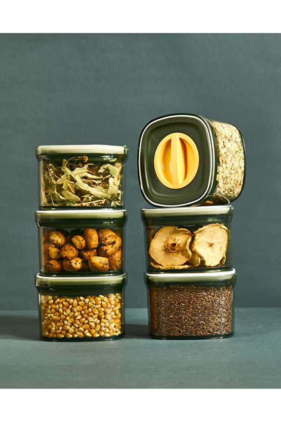 6x Adet Yeşil Locko Sızdırmaz Saklama Kabı 0,7LT & Erzak Kabı & Bakliyat Kabı