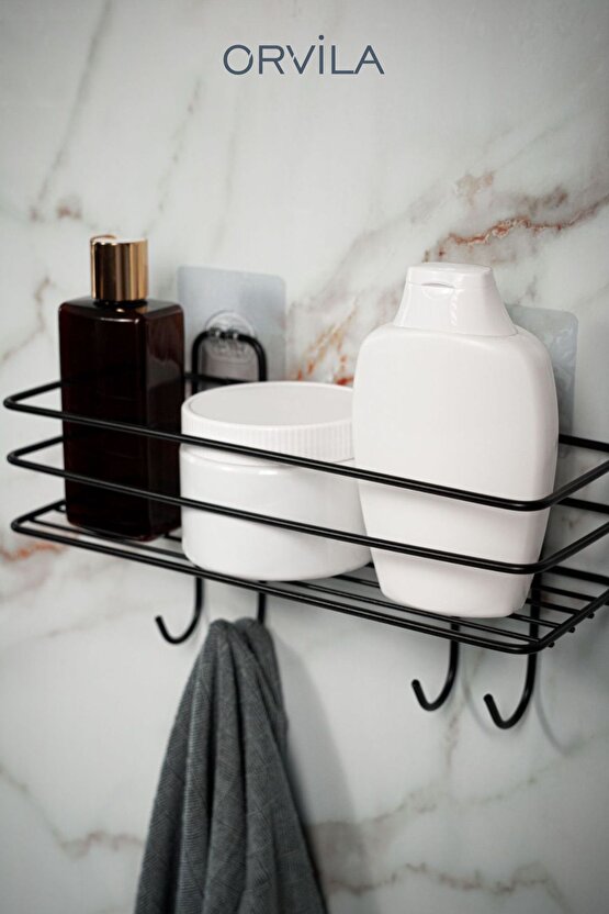 Kendinden Yapışkanlı Asılabilir Kancalı Banyo ve Mutfak Düzenleyici Organizer - Siyah