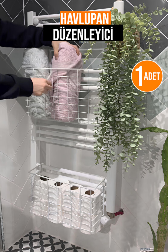 Asılabilir Havlupan Düzenleyici Banyo Havluluk Kurutma Sepeti Tuvalet Kağıdı Organizer Beyaz