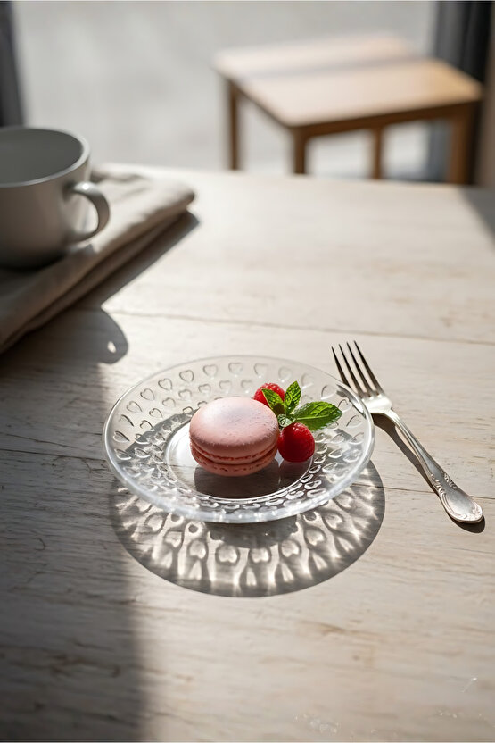 6Lı Çay Bardağı Altlığı Tabak Seti - Mika Kristal Çay Tabağı