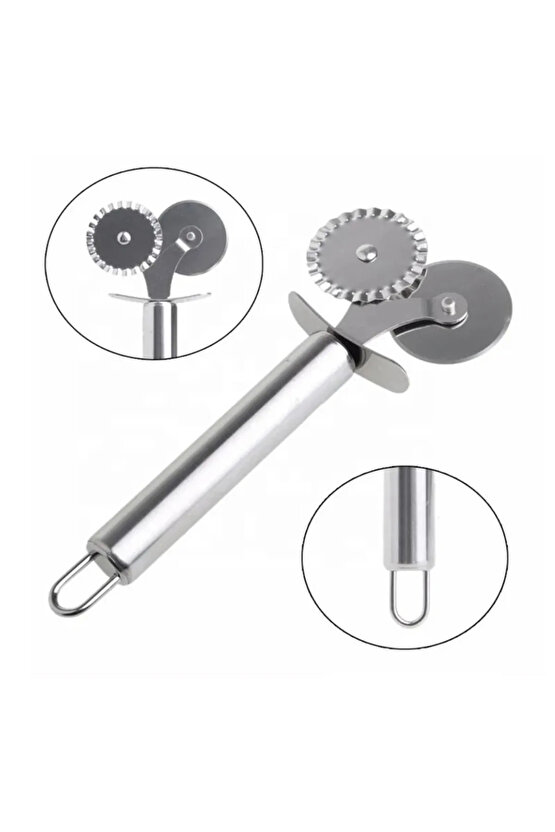 Çift Başlı Metal Saplı Pizza Kesici Hamur Ruleti