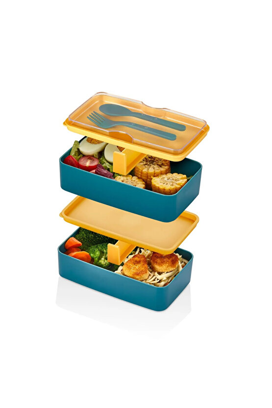 2 Kat Yemek Saklama Kabı Beslenme Kutusu Seti - Sporcu Diyet Öğrenci Fitness Okul Işyeri Sefer Tası
