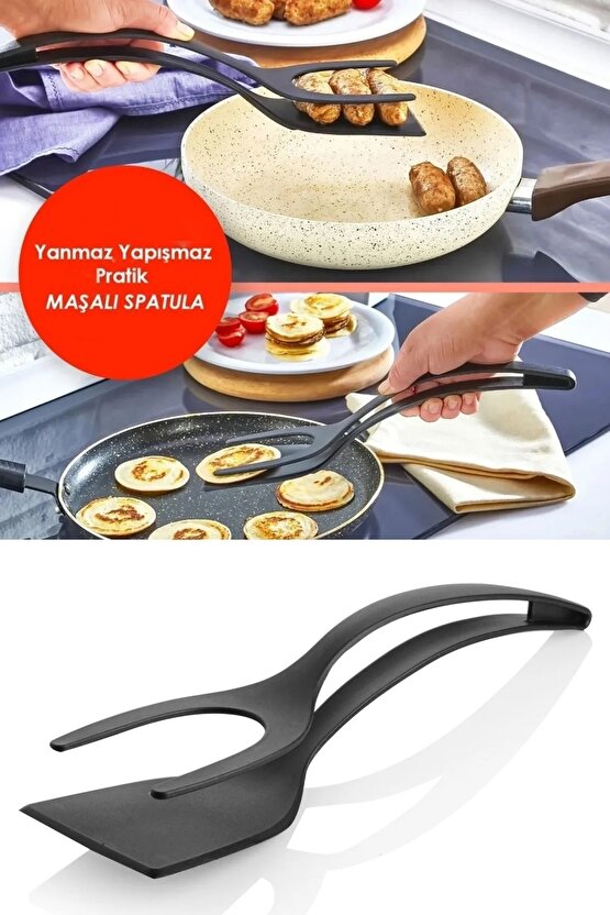 Yanmaz Yapışmaz 220 Derece Dayanıklı Teflon Maşalı Spatula - Spatula Servis Kepçesi