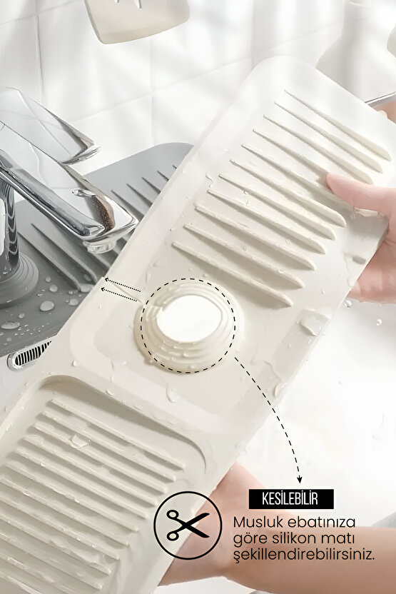 Elastik Musluk Matı Su Tutucu Düzenleyici Kaydırmaz Taban Organizer Mutfak Banyo Lavabo