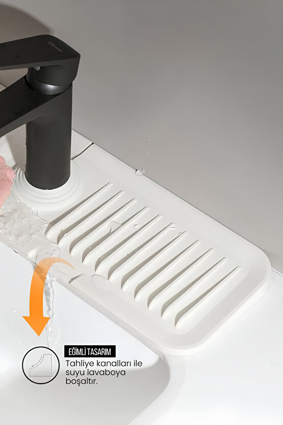 Elastik Musluk Matı Su Tutucu Düzenleyici Kaydırmaz Taban Organizer Mutfak Banyo Lavabo