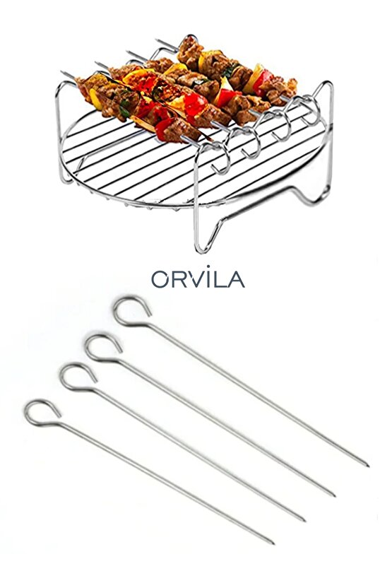 4 Adet - Ömür Boyu Paslanmaz Airfryer Kebap Şişi - 20 Cm Mangal Şiş