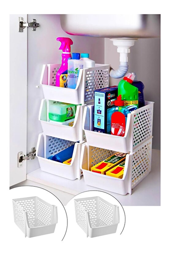 2 Adet Üst Üste Geçebilen Çok Amaçlı Düzenleyici Organizer Büyük Boy - Beyaz