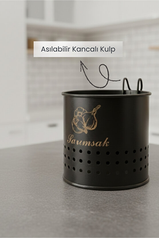 Metal Lüx Asılabilir Siyah Sarımsaklık Kovası | Çeyizlik