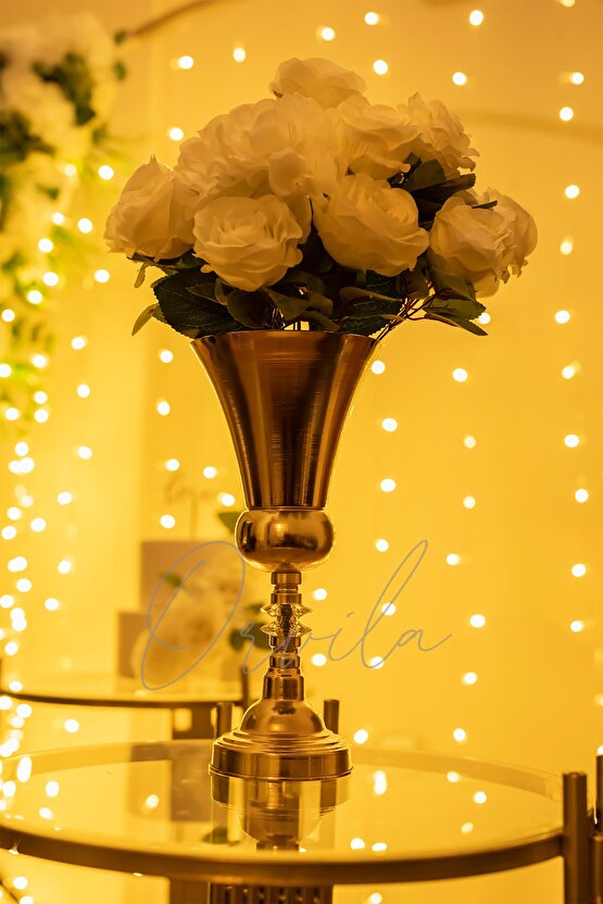 Dekoratif Gold Renk Taşlı Kupa Vazo Söz Nişan Düğün Konsept